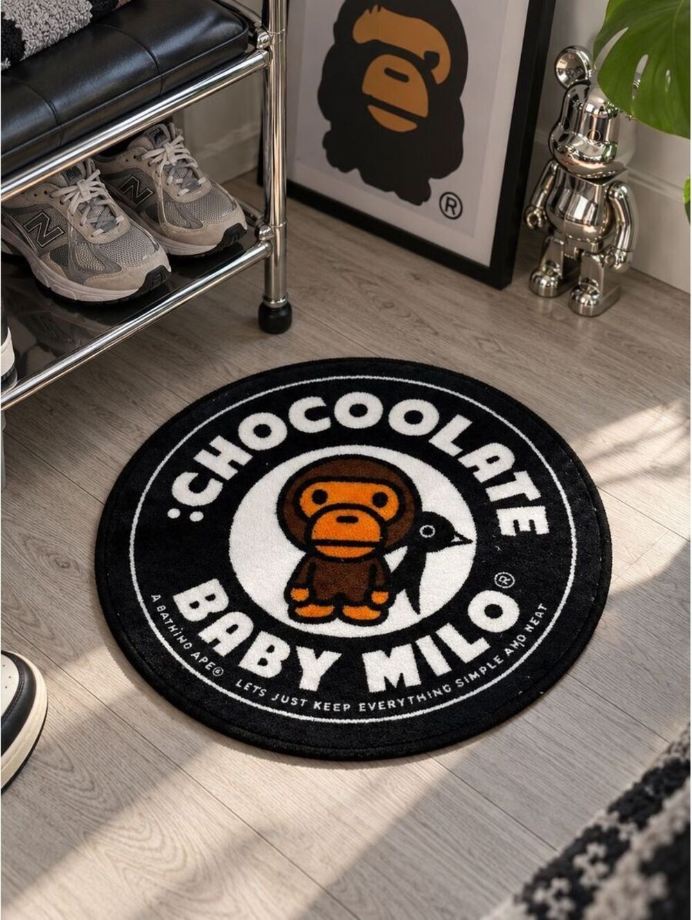 Chocolate Ape Graphic Round Rug 16” Streetwear Skate Plush Floor Mat Room Decor